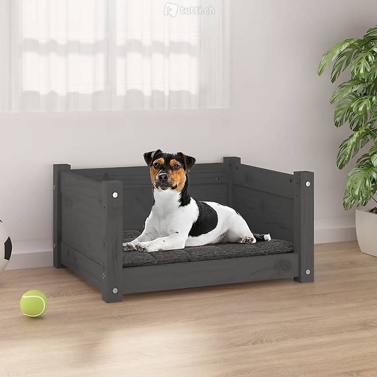  Hundebett Grau 55,5x45,5x28 cm Massivholz Kiefer